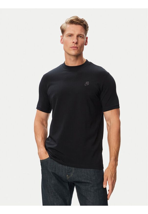 Karl Lagerfeld - KARL LAGERFELD T-Shirt 755750 563221 Granatowy Regular Fit. Typ kołnierza: dekolt w karo. Kolor: niebieski. Materiał: bawełna