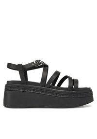 Tommy Jeans Sandały Tjw Wedgy Strappy Sandal EN0EN02756 Czarny. Kolor: czarny. Materiał: skóra