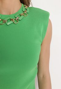 Born2be - Zielona Bluzka Dzianinowa z Łańcuchem Odesima. Kolor: zielony. Materiał: dzianina. Wzór: aplikacja #5