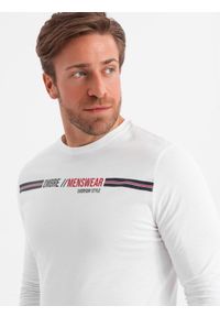 Ombre Clothing - Longsleeve męski z nadrukiem - biały 2 OM-LSPT-0119 - XXL. Kolor: biały. Materiał: bawełna. Długość rękawa: długi rękaw. Długość: długie. Wzór: nadruk