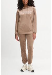Guess - GUESS Brązowa welurowa damska bluza Couture. Kolor: brązowy. Materiał: welur #4