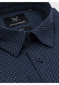 Pako Lorente - PAKO LORENTE – Granatowa koszula męska w mikrowzór. Kolor: niebieski. Materiał: bawełna, elastan. Długość rękawa: długi rękaw. Długość: długie. Sezon: zima, jesień #6