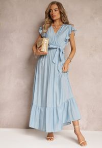 Renee - Niebieska Rozkloszowana Sukienka Maxi z Gumką w Talii Lavla. Kolor: niebieski. Materiał: materiał. Długość: maxi #4