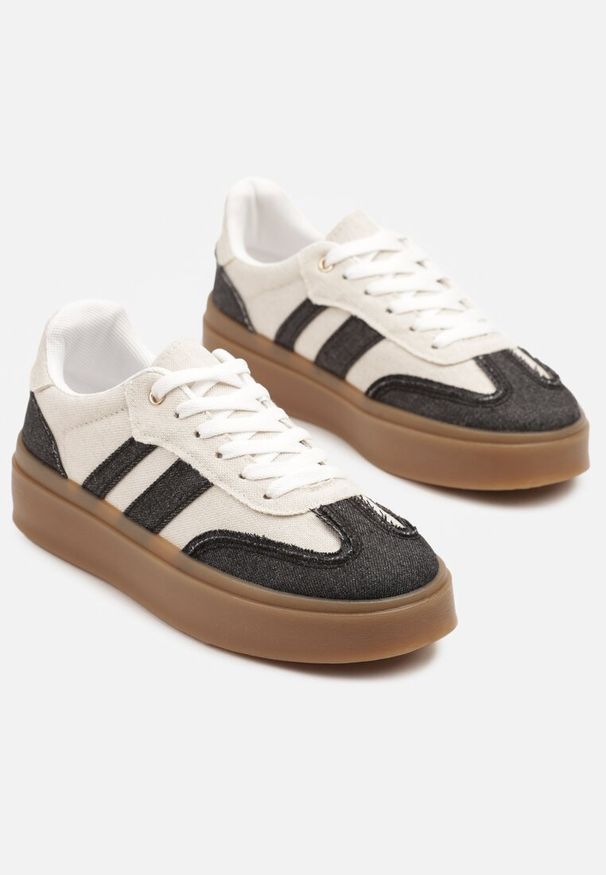 Renee - Czarno-Beżowe Sneakersy Tenisówki na Kauczukowej Podeszwie Ardisora. Okazja: na co dzień. Kolor: czarny. Materiał: kauczuk. Wzór: aplikacja