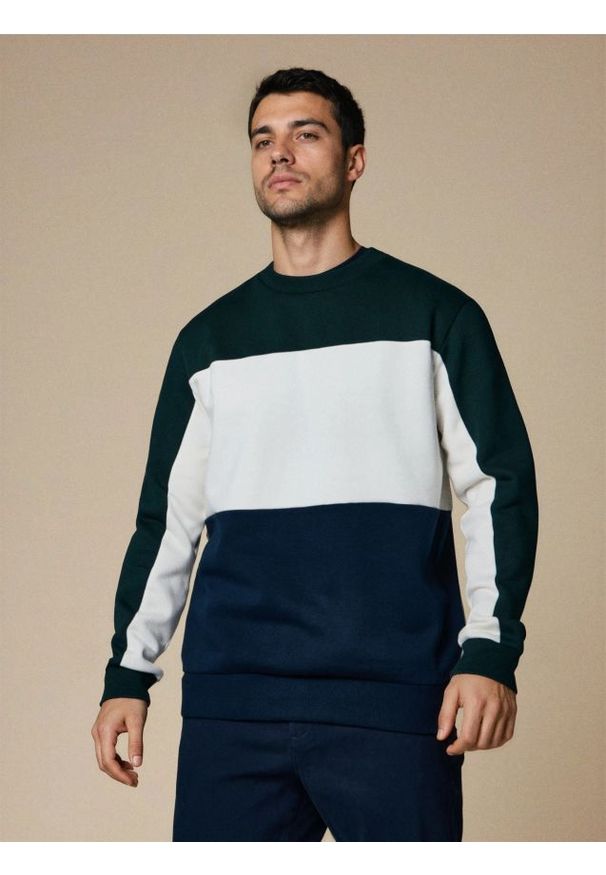 Sinsay - Bluza crewneck color-block - zielony. Kolor: zielony