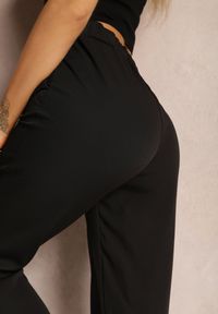 Renee - Czarne Spodnie Regular z Gumką w Pasie Amame. Kolor: czarny. Wzór: jednolity, aplikacja, gładki #5