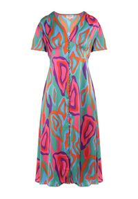 Born2be - Zielono-Różowa Sukienka Eudiche. Kolor: zielony. Wzór: aplikacja, nadruk. Sezon: lato. Długość: midi #5