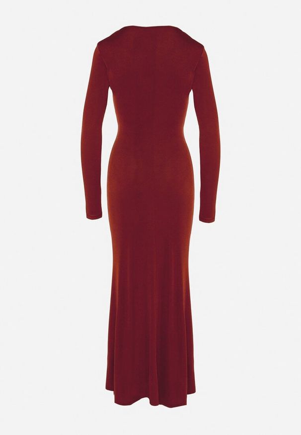 Born2be - Bordowa Sukienka Koktajlowa z Biżuteryjną Aplikacją i Długim Rękawem Idivianne. Kolor: czerwony. Długość rękawa: długi rękaw. Wzór: aplikacja. Typ sukienki: dopasowane. Styl: wizytowy