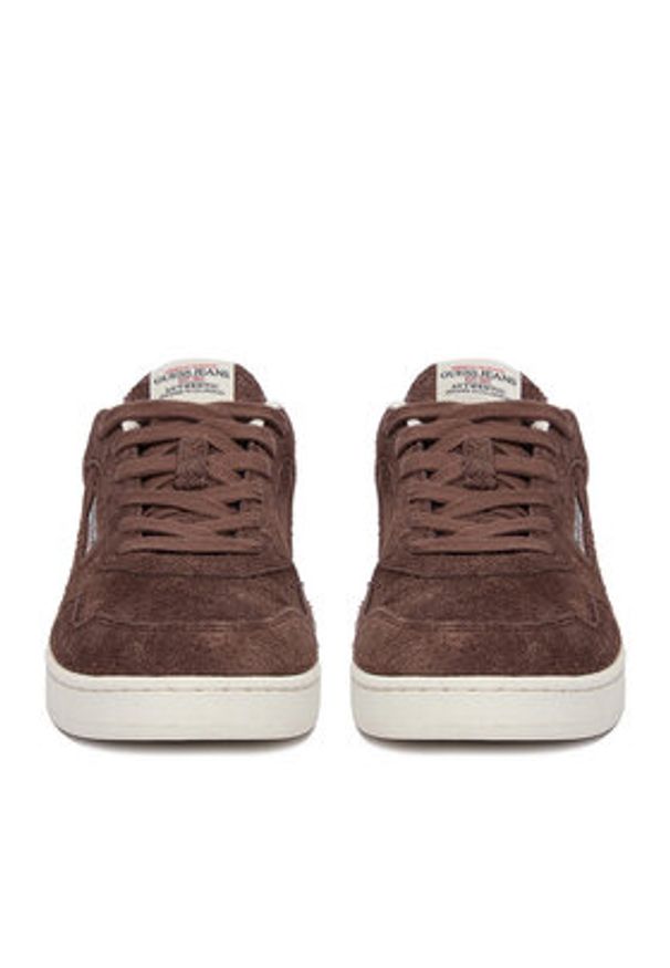 Guess Jeans Sneakersy EO-XL250041 Brązowy ciemny. Kolor: brązowy. Materiał: skóra, zamsz