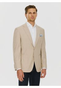 Pako Lorente - PAKO LORENTE – Beżowa marynarka męska bez podszewki. Okazja: na co dzień. Kolor: beżowy. Materiał: jeans. Wzór: gładki. Sezon: wiosna. Styl: casual