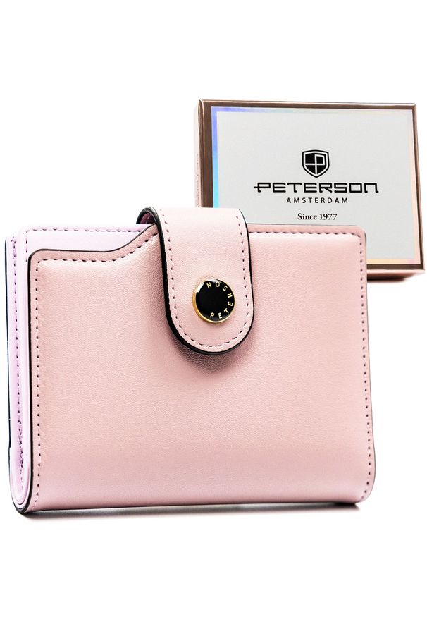 Różowy portfel damski ze skóry ekologicznej z systemem RFID PTN 012-JK6 Peterson. Kolor: różowy. Materiał: skóra ekologiczna