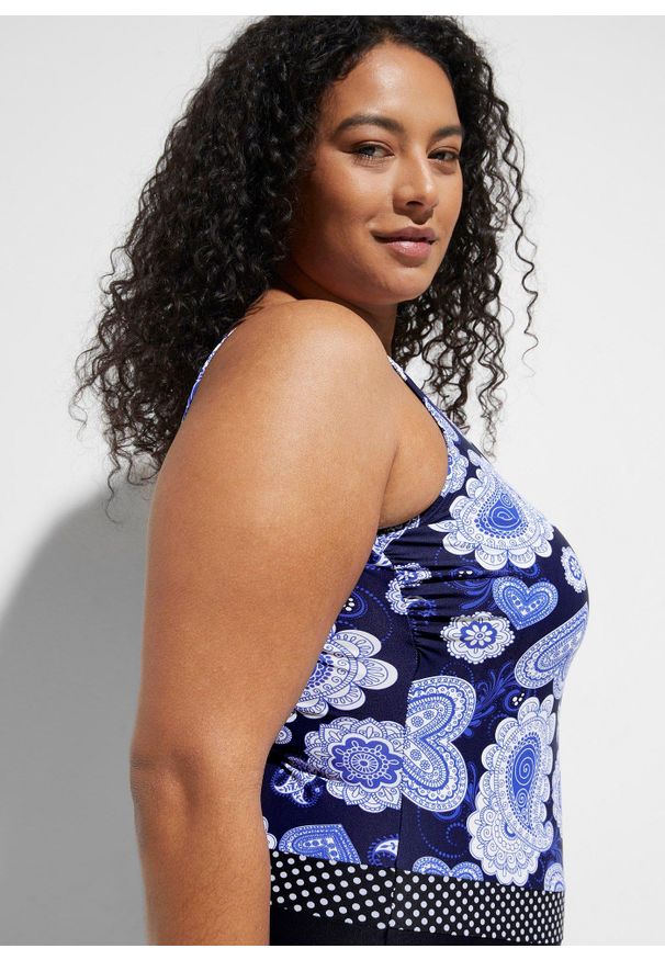 bonprix - Kostium kąpielowy shape, średni stopień modelowania sylwetki. Kolor: niebieski. Materiał: materiał. Wzór: paisley
