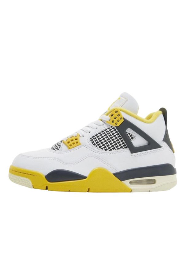 Jordan - Buty sportowe Sneakersy damskie, Air 4 Retro. Kolor: żółty, wielokolorowy, biały. Materiał: skóra. Sport: turystyka piesza