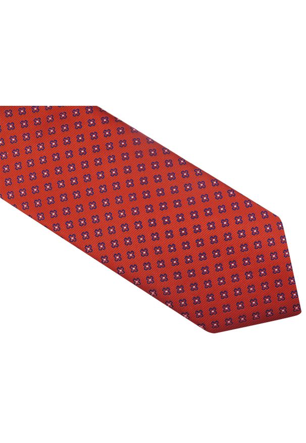 Modini - Czerwony krawat w granatowe kwiatki D68. Kolor: wielokolorowy, czerwony, niebieski. Materiał: mikrofibra, tkanina. Wzór: kwiaty