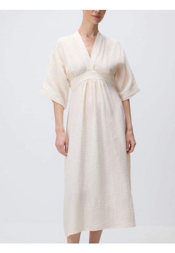 Reserved - Sukienka typu kimono - złamana biel. Materiał: bawełna