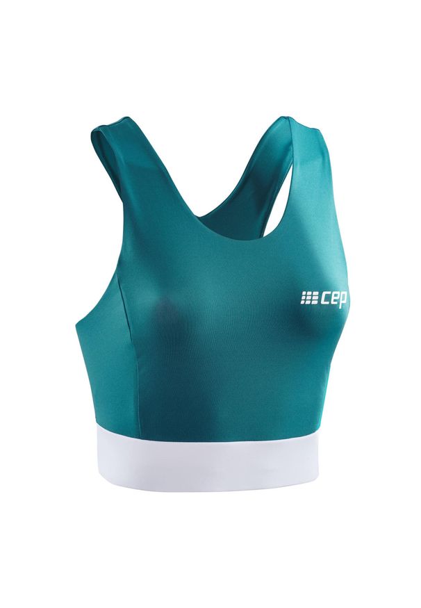 Damski sportowy Crop Top treningowy CEP. Kolor: biały, wielokolorowy, niebieski