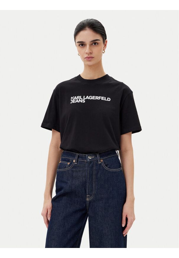Karl Lagerfeld - KARL LAGERFELD T-Shirt A1W17005 Czarny Relaxed Fit. Typ kołnierza: dekolt w karo. Kolor: czarny. Materiał: bawełna