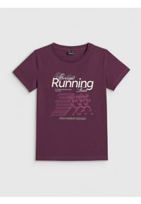 4f - 4F T-shirt slim z nadrukiem damski - fioletowy XS. Okazja: na co dzień. Kolor: fioletowy. Materiał: dzianina, materiał, bawełna, jeans. Wzór: nadruk. Styl: casual, klasyczny #1