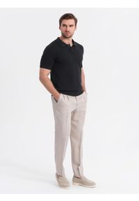 Ombre Clothing - Bawełniana męska koszulka polo ze strukturalnej dzianiny – czarna V5 OM-POSS-0117 - XXL. Okazja: na co dzień, do pracy. Typ kołnierza: polo. Kolor: czarny. Materiał: bawełna, dzianina. Długość: krótkie. Styl: elegancki, casual #7