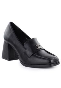 POTOCKI - Półbuty damskie mokasyny na obcasie czarne Potocki SZ12783. Kolor: czarny. Materiał: skóra ekologiczna. Obcas: na obcasie. Styl: elegancki. Wysokość obcasa: średni #1