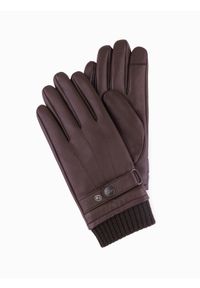 Ombre Clothing - Męskie skórzane rękawiczki z funkcją dotykową - ciemnobrązowe V2. Kolor: brązowy. Materiał: skóra. Styl: elegancki, klasyczny #1