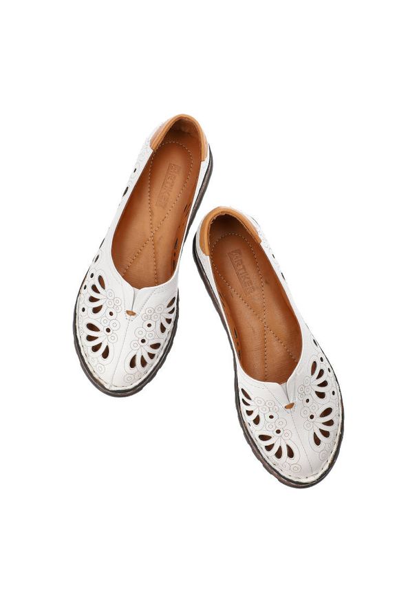 Białe Półbuty Artiker Damskie Modne Skórzane Buty. Okazja: na co dzień. Kolor: biały. Materiał: skóra. Szerokość cholewki: normalna. Styl: casual