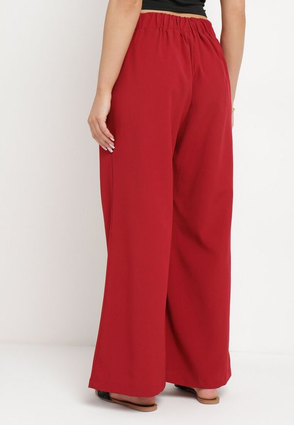Born2be - Bordowe Spodnie Szerokie z Wiązaniem w Pasie Paper Bag Tisallas. Kolor: czerwony. Styl: elegancki
