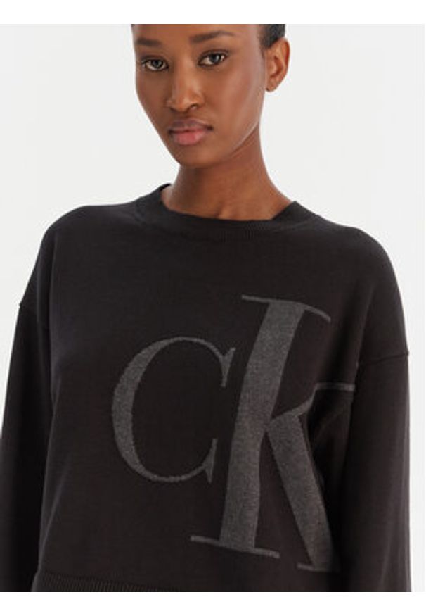 Calvin Klein Jeans Sweter Smooth LV047E304G Czarny Regular Fit. Kolor: czarny. Materiał: bawełna
