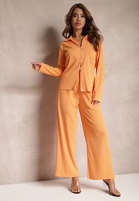 Renee - Pomarańczowy Komplet Casualowy Szerokie Spodnie z Gumką w Pasie i Koszula Sansia. Kolor: pomarańczowy #1