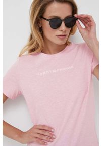 TOMMY HILFIGER - Tommy Hilfiger t-shirt damski kolor różowy. Kolor: różowy. Materiał: bawełna, dzianina. Wzór: nadruk #4