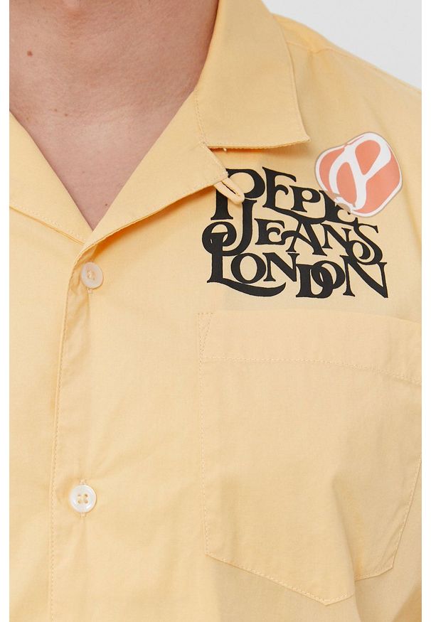 Pepe Jeans - Koszula bawełniana ANDY. Okazja: na co dzień. Kolor: żółty. Materiał: bawełna. Długość rękawa: krótki rękaw. Długość: krótkie. Styl: casual