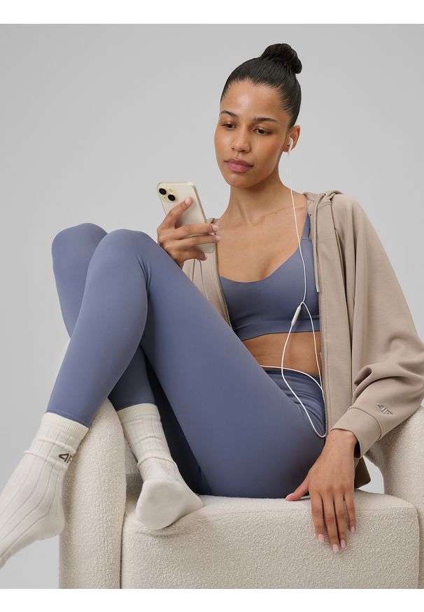 4f - 4F Legginsy do jogi szybkoschnące damskie - niebieskie XS. Stan: podwyższony. Kolor: niebieski. Materiał: skóra, materiał. Długość: długie. Sport: joga i pilates