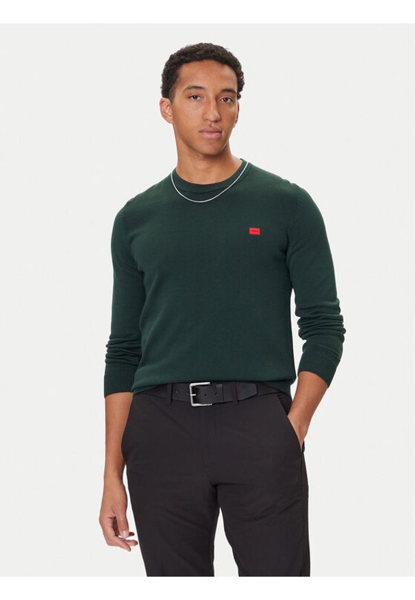 Hugo - HUGO Sweter San Cassius-C1 50475083 Zielony Regular Fit. Kolor: zielony. Materiał: bawełna
