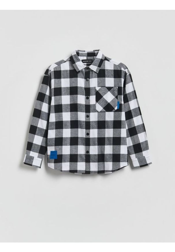Reserved - Bawełniana koszula w kratę - czarny. Kolor: czarny. Materiał: bawełna