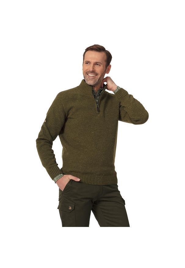 TAGART - Sweter myśliwski męski Tagart Valberg 2 ciepły i miękki. Kolor: zielony