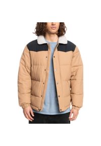 Kurtka zimowa męska Quiksilver Colourblock Puffer Jacket. Kolor: brązowy. Materiał: nylon, bawełna. Sezon: zima. Sport: turystyka piesza