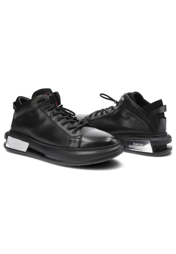 Czarne Sneakersy John Doubare Męskie Skórzane Buty. Kolor: czarny. Materiał: skóra. Szerokość cholewki: normalna