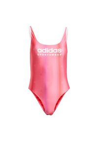 Adidas - Strój do pływania Tiro U-Back. Kolor: biały, wielokolorowy, różowy. Materiał: materiał