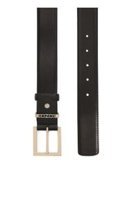 Kazar - Czarny skórzany pasek z metalową szlufką. Kolor: czarny. Materiał: skóra. Wzór: aplikacja #2