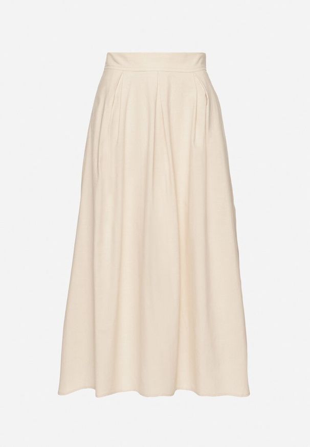 Born2be - Beżowa Spódnica o Rozkloszowanym Kroju z Bawełną i Wysokim Stanem Katilione. Okazja: na co dzień. Stan: podwyższony. Kolor: beżowy. Materiał: bawełna. Styl: casual, elegancki, klasyczny