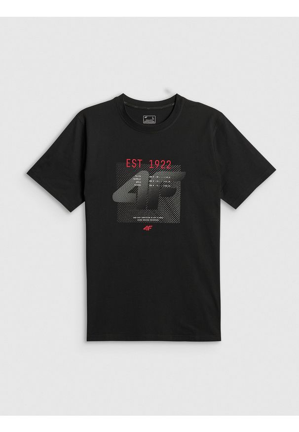 4f - 4F T-shirt regular z nadrukiem męski - czarny XXL. Okazja: na co dzień. Kolor: czarny. Materiał: materiał. Wzór: nadruk. Styl: casual, sportowy