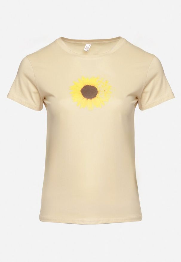 Born2be - Beżowy Bawełniany T-shirt z Nadrukiem na Przodzie Galamella. Kolor: beżowy. Materiał: bawełna. Wzór: nadruk