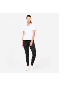 DOMYOS - Legginsy fitness damskie Domyos. Kolor: szary. Materiał: bawełna, materiał, elastan. Długość: długie. Sport: fitness