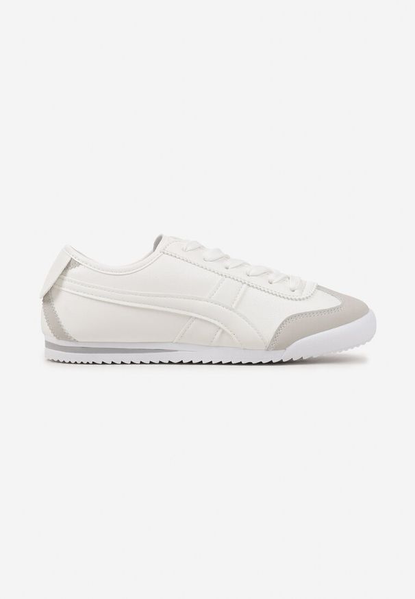 Renee - Białe Sneakersy Typu Kultowe Tenisówki Deliriel. Nosek buta: okrągły. Zapięcie: sznurówki. Kolor: biały. Materiał: jeans. Wzór: aplikacja. Obcas: na obcasie. Wysokość obcasa: niski
