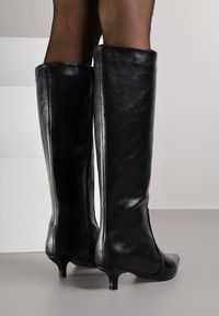 Born2be - Czarne Eleganckie Kozaki do Kolana na Niskim Obcasie Kaczuszka Nezelia. Okazja: na co dzień. Kolor: czarny. Materiał: jeans. Obcas: na obcasie. Styl: elegancki. Wysokość obcasa: niski #6