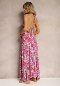 Renee - Różowa Sukienka z Wiskozy Wiązana na Szyi ze Ściągaczem pod Biustem Xerbia. Kolor: różowy. Materiał: wiskoza. Sezon: lato #3