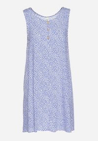 Born2be - Niebieska Bawełniana Rozkloszowana Sukienka Ozdobiona Kwiatami i Guzikami Lisavella. Okazja: na spacer, na co dzień. Kolor: niebieski. Materiał: bawełna. Wzór: kwiaty, aplikacja. Sezon: lato. Styl: elegancki, casual, klasyczny #6