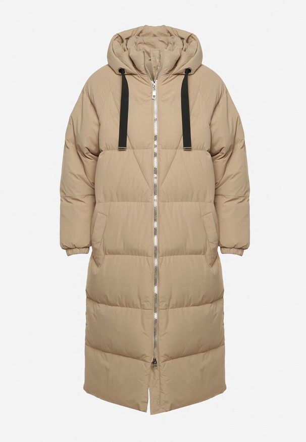 Born2be - Beżowa Długa Kurtka Pikowana Płaszcz na Zamek z Kapturem Lesea. Okazja: na co dzień. Typ kołnierza: kaptur. Kolor: beżowy. Materiał: dzianina, jeans. Długość: długie. Styl: casual, elegancki