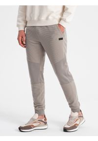 Ombre Clothing - Męskie spodnie dresowe ze wstawkami z tkaniny ottoman - popielate V4. Kolor: szary. Materiał: tkanina, dresówka