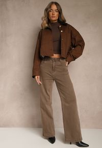 Renee - Brązowe Szerokie Jeansy High Waist z Bawełny Amendrie. Okazja: na co dzień. Stan: podwyższony. Kolor: brązowy. Styl: casual, elegancki